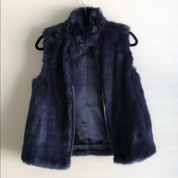 J.Crew faux fur navy blue vest size small - Picture 1 of 5